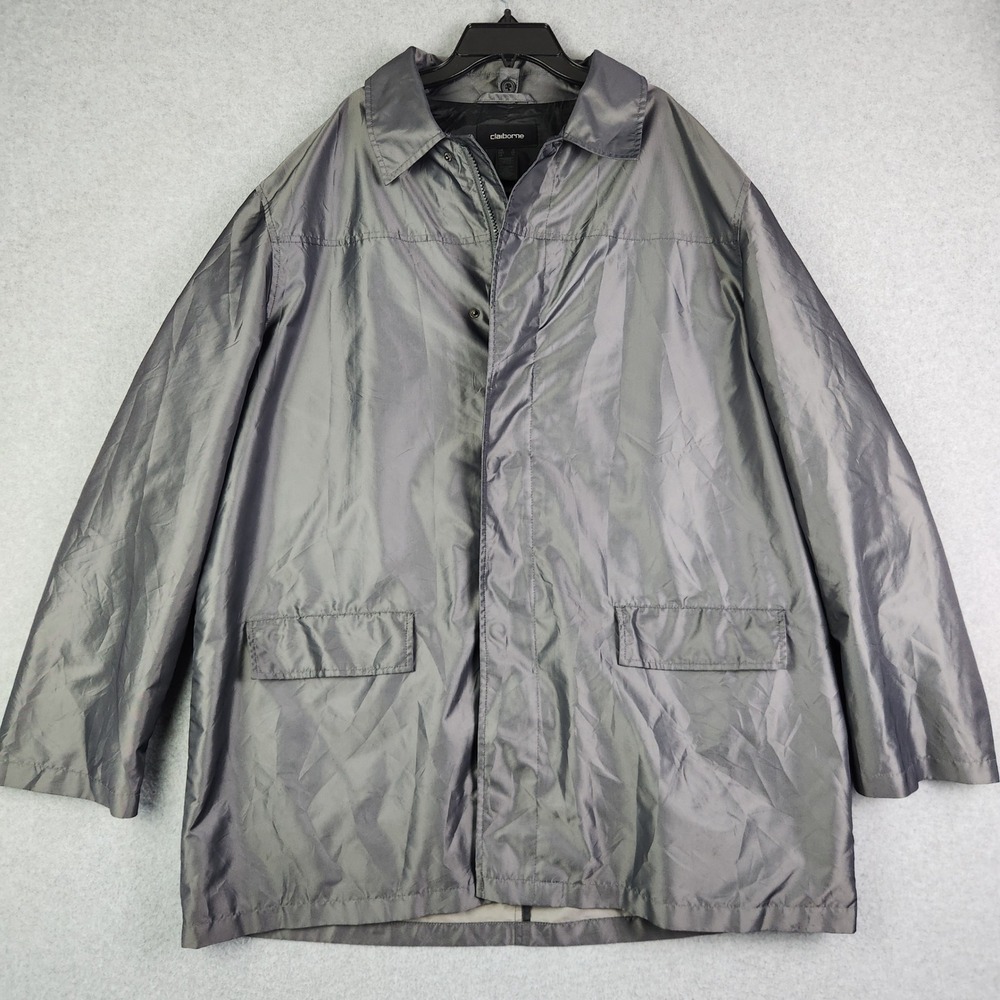 Claiborne Jacket Mens XL Gray Fully Lined Classic Collared Snap Front Inside Zip
